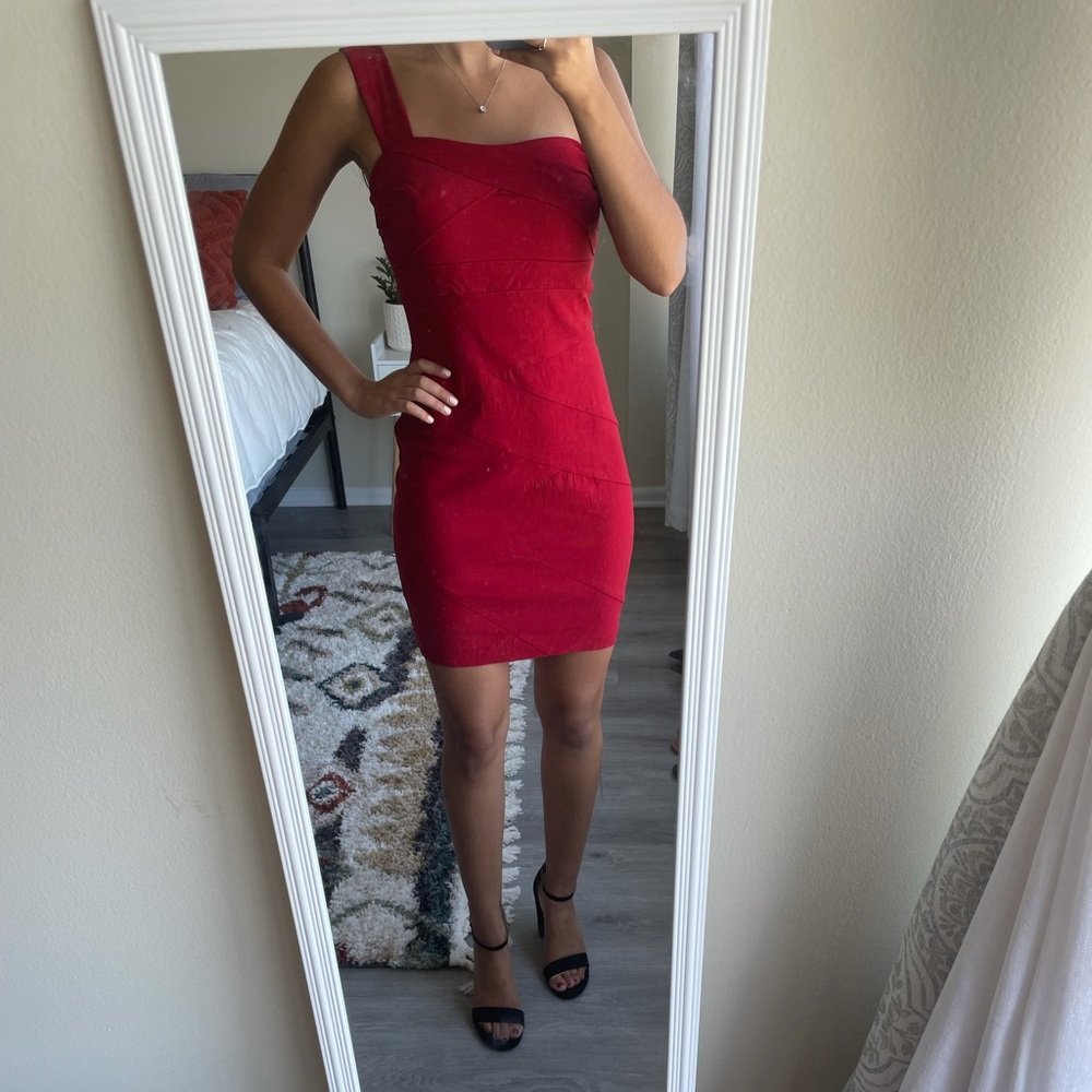 Red one shoulder dress